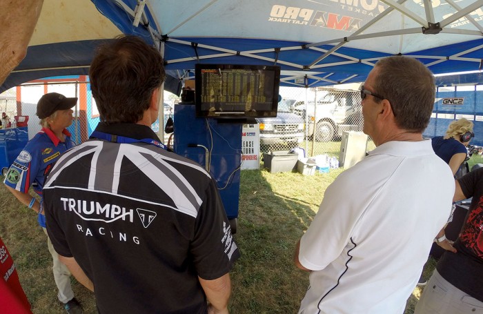 A common sight after every race is a group of people huddled under the AMA tent looking at the lap times and getting printouts to take back to their pit area.